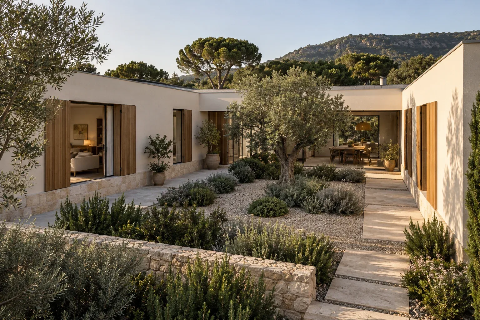 AI-generated illustration of a single-storey home around a planted courtyard.